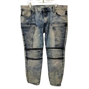 M1280) Trillnation Acid Wash.Ribbwd Biker Streetwear Hip Hop Jeans Size 40/30